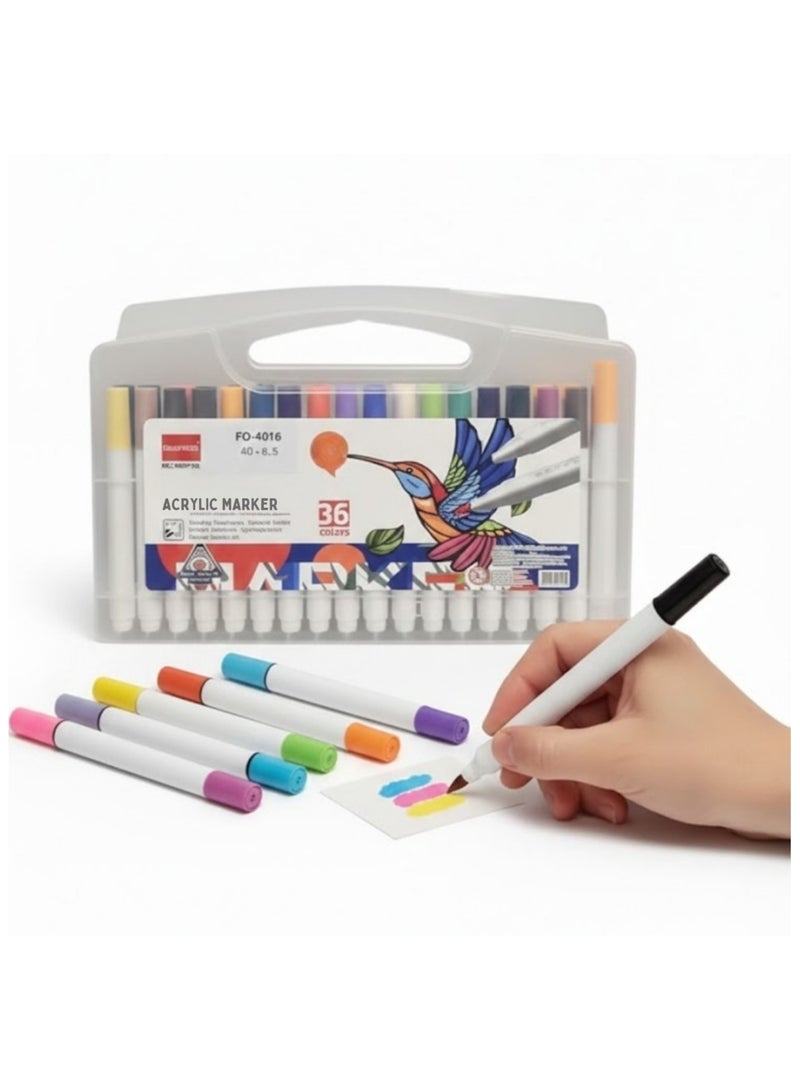 NAUGHTYHUE 36 Pcs Children’s Acrylic Painting Marker Set  – Assorted Colors, Waterproof, Opaque Coloring Markers, Stackable, Quick-Drying, Hand-Painted for Rock Painting, Canvas, Wood, Glass & DIY Crafts, Travel Case Included, Non-Toxic Art Markers Ideal for Kindergarten Learning Supplies - Image 1